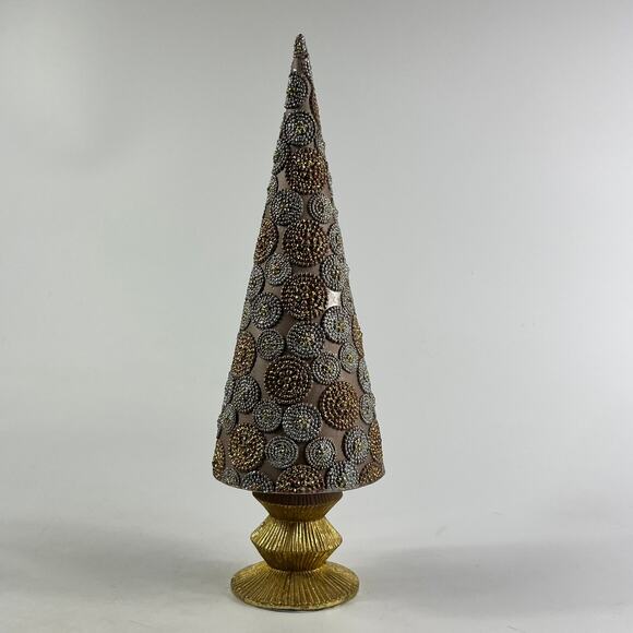 Contemporary Beaded Gold Silver Tabletop Christmas Tree Handmade Holiday Decor - Picture 11 of 11